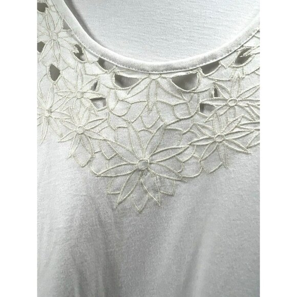 J Jill Embroidered Elliptical Top XL White Solid 3/4 Sleeve Cotton Modal Tunic - Picture 3 of 7